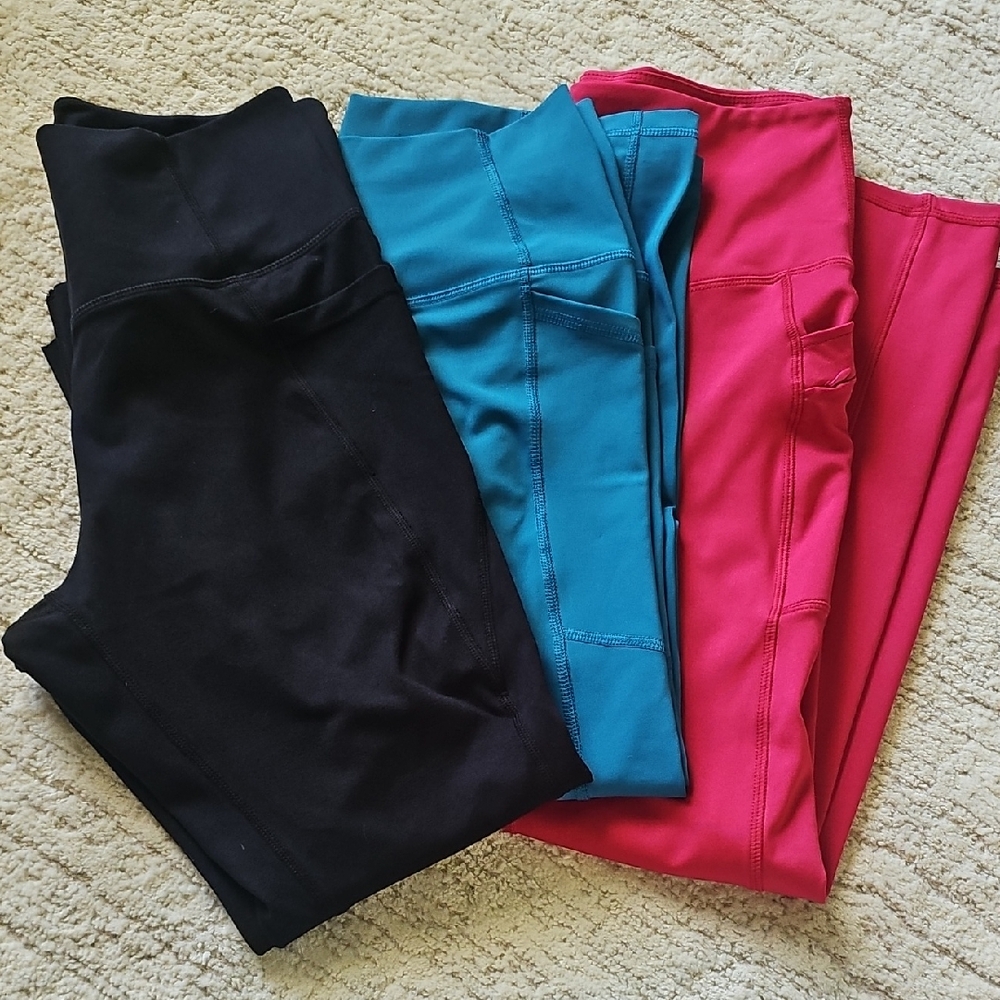 Ladies Leggings Set Of 3 Pair - Black, Teal, Pink